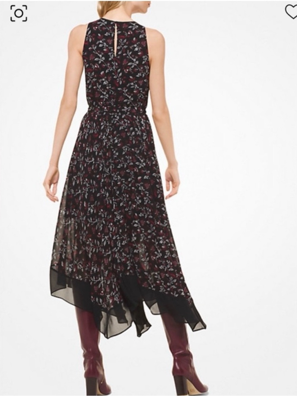 Michael Kors Burgundy and Black Floral Midi Dress - Picture 2 of 6